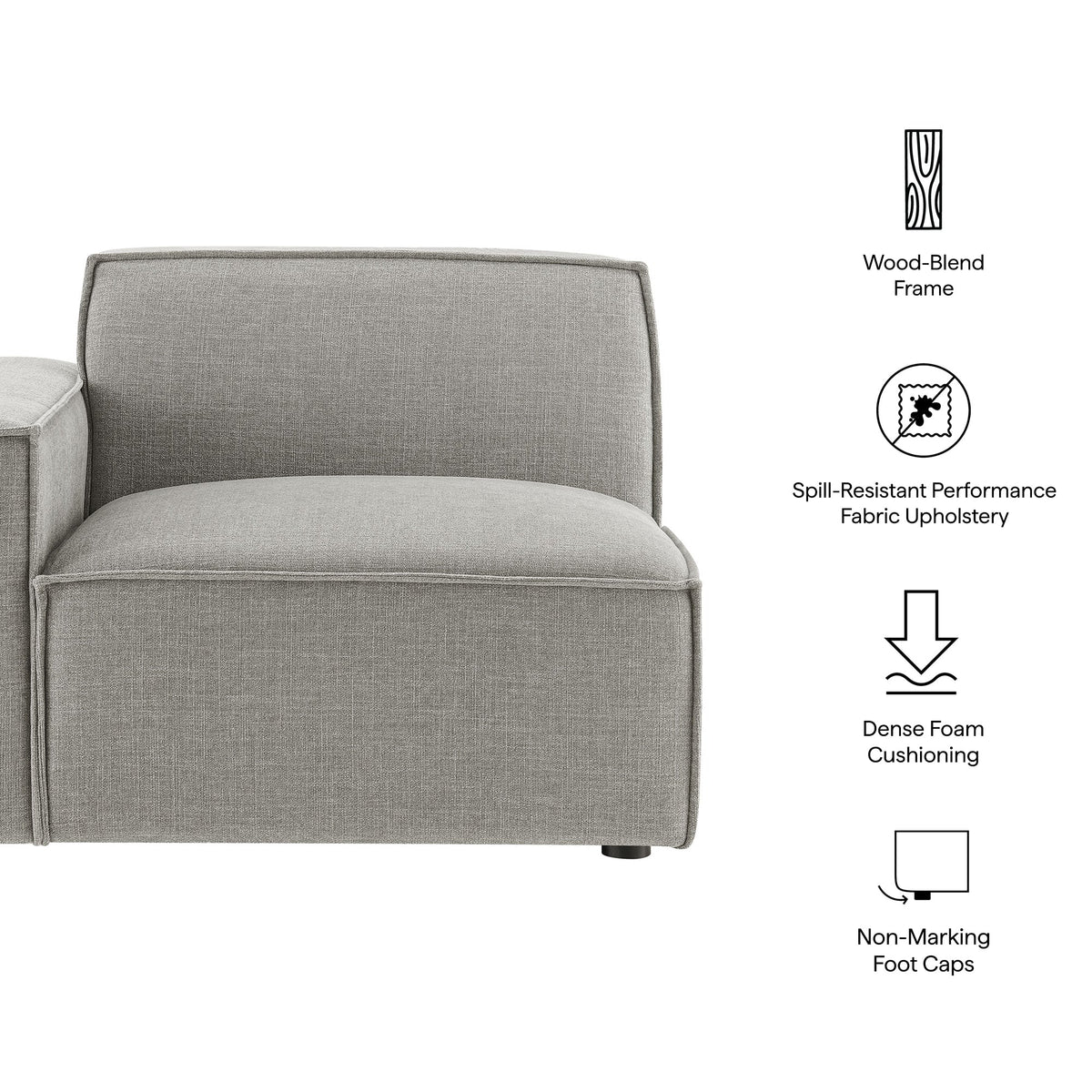 Left-facing modular lounge chair in gray Restore performance fabric upholstery by Modway on Tampa Home & Garden Store