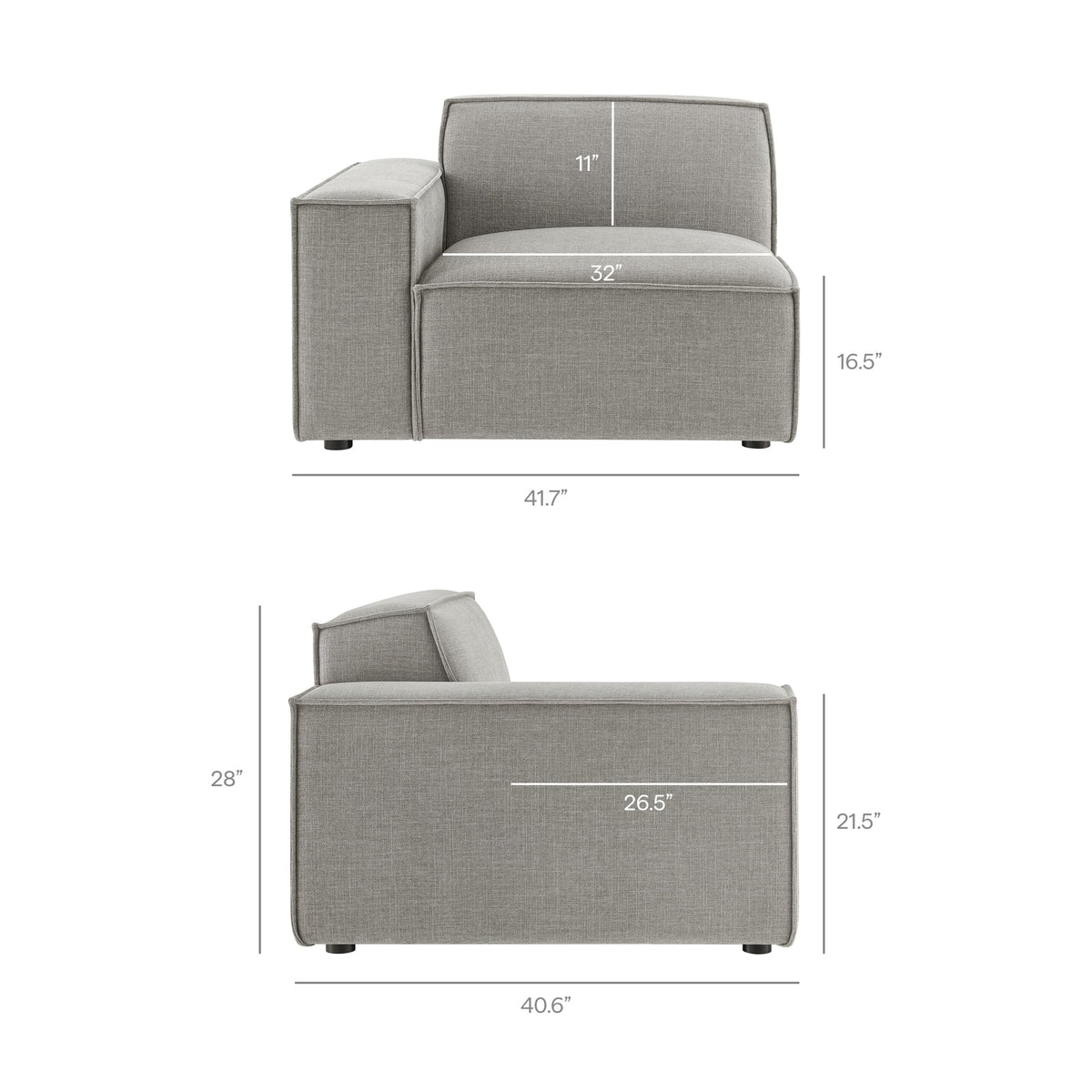 Restore Performance Fabric Left-Facing Modular Lounge Chair by HouseOfZazla gray fabric on Tampa Home & Garden Store