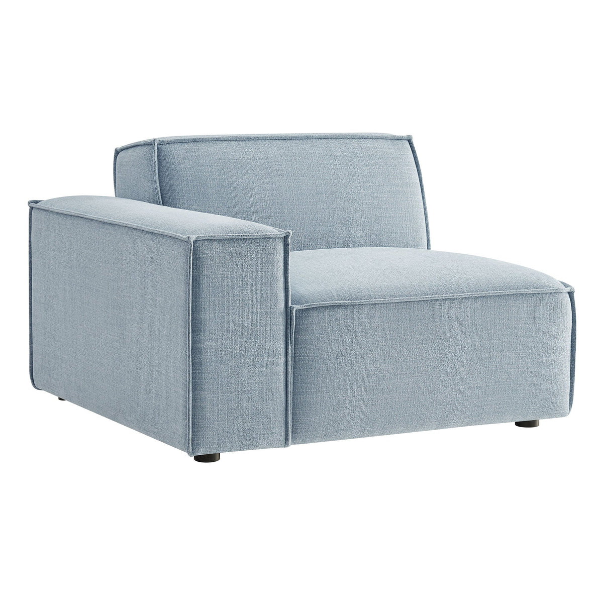 Left-facing modular lounge chair in blue performance fabric upholstery by Modway on Tampa Home & Garden Store