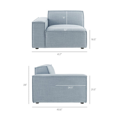 Left-facing modular lounge chair in blue-gray Restore Performance fabric by HouseOfZazla on Tampa Home & Garden Store