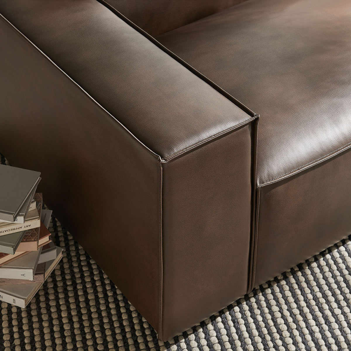 Restore vegan leather left-facing modular lounge chair brown upholstery by HouseOfZazla on Tampa Home & Garden Store