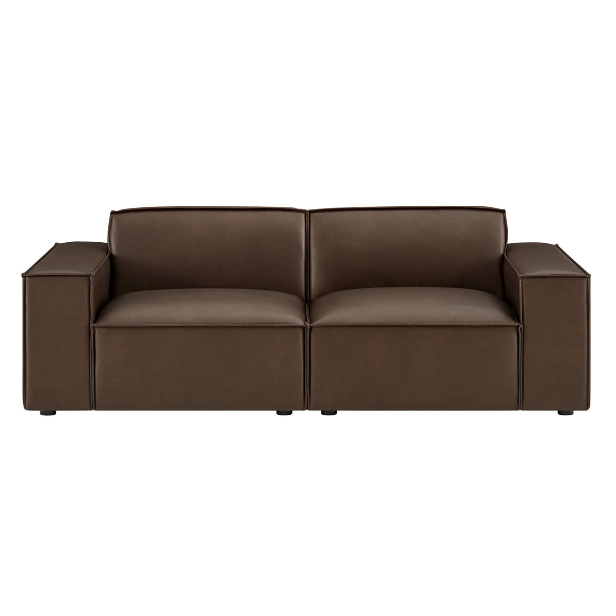 Restore 2-Piece vegan leather modular loveseat by Modway espresso/toast with square armrests on Tampa Home & Garden Store