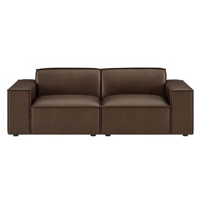 Restore 2-Piece vegan leather modular loveseat by Modway espresso/toast with square armrests on Tampa Home & Garden Store