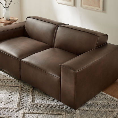 Restore 2-Piece vegan leather modular loveseat in espresso brown with clean stitching on Tampa Home & Garden Store