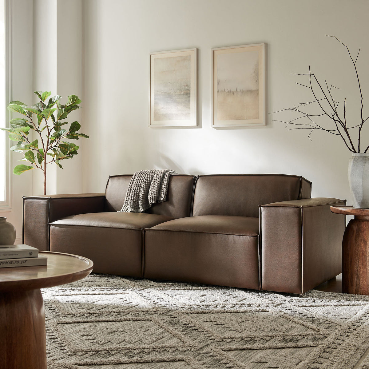 Restore 2-Piece Vegan Leather Modular Loveseat by Modway Espresso/Toast brown leather sofa on Tampa Home & Garden Store