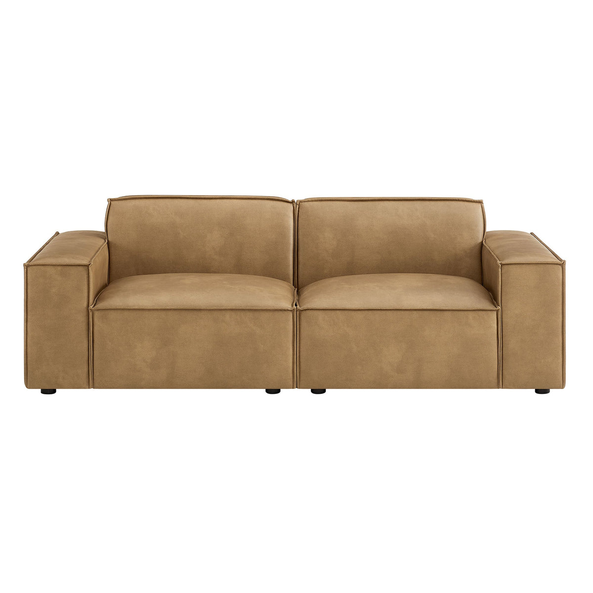 Restore 2-Piece vegan leather modular loveseat in espresso/toast with square arms on Tampa Home & Garden Store