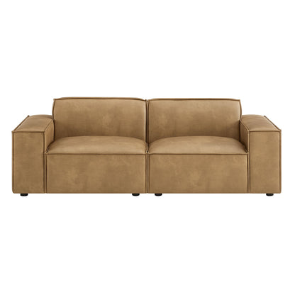 Restore 2-Piece vegan leather modular loveseat in espresso/toast with square arms on Tampa Home & Garden Store