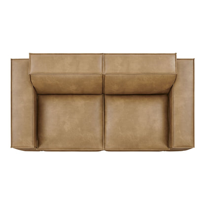 Restore 2-Piece vegan leather modular loveseat espresso/toast by Modway, tan cushions on Tampa Home & Garden Store