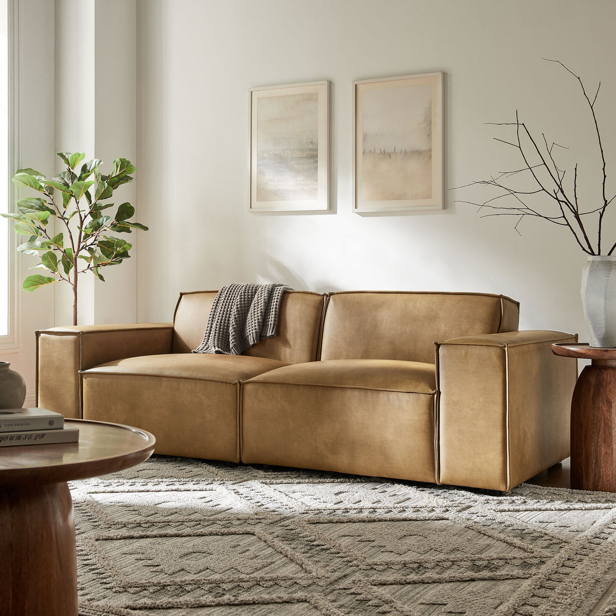 Modway Restore 2-Piece vegan leather modular loveseat in espresso/toast for living room on Tampa Home & Garden Store