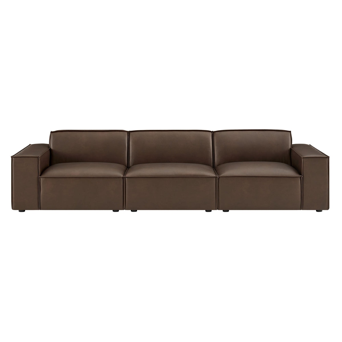 Restore 3-Piece vegan leather modular sofa by Modway in brown with square arms on Tampa Home & Garden Store