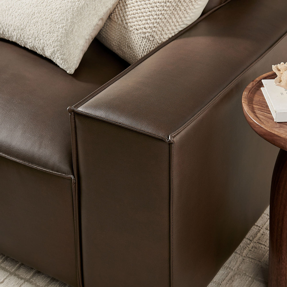 Restore 3-Piece Vegan Leather Modular Sofa Set in brown leather with cream cushions on Tampa Home & Garden Store