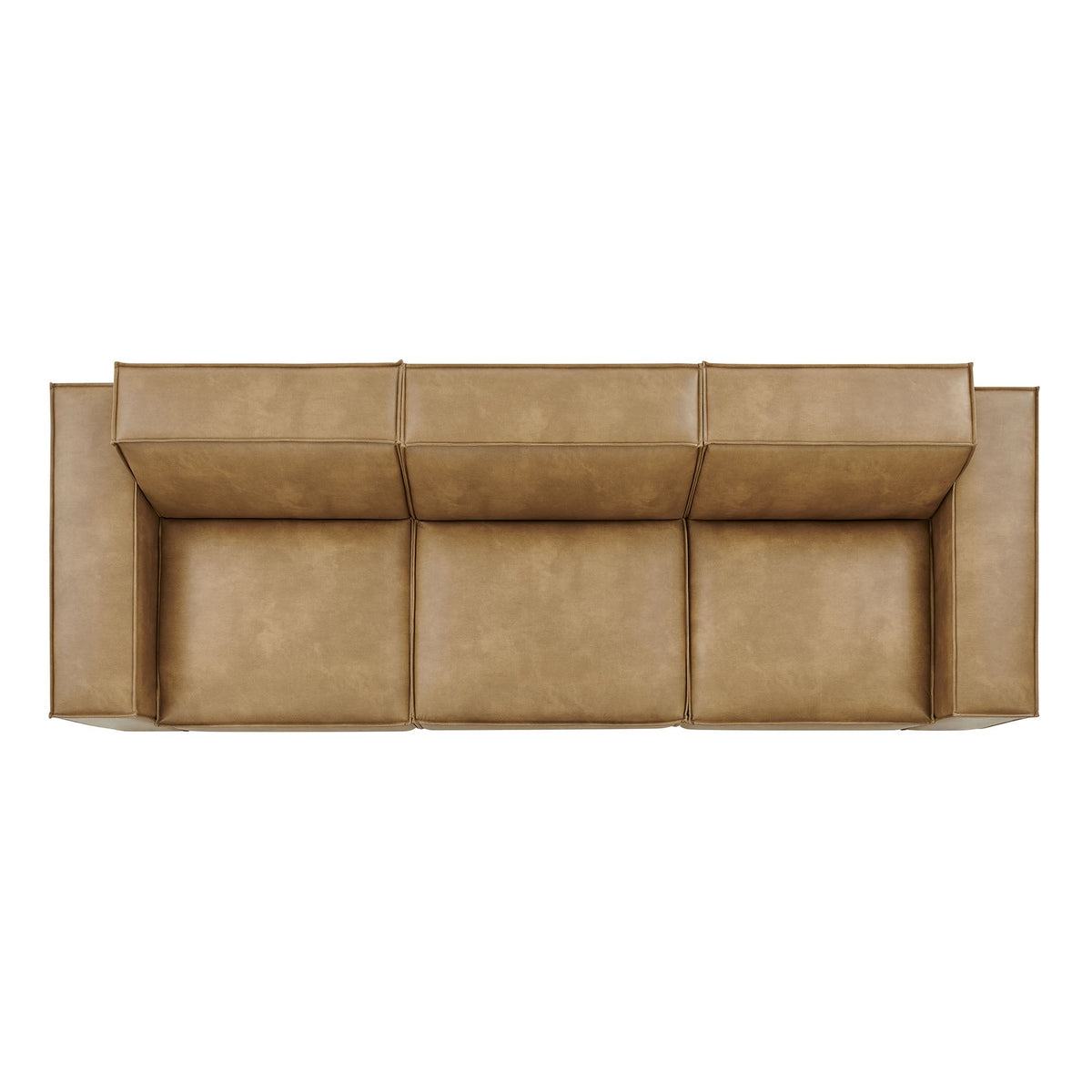 Modway tan vegan leather 3-piece modular sofa set with stitched cushions on Tampa Home & Garden Store