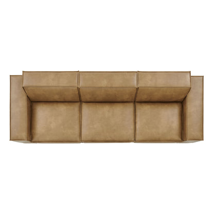 Modway tan vegan leather 3-piece modular sofa set with stitched cushions on Tampa Home & Garden Store