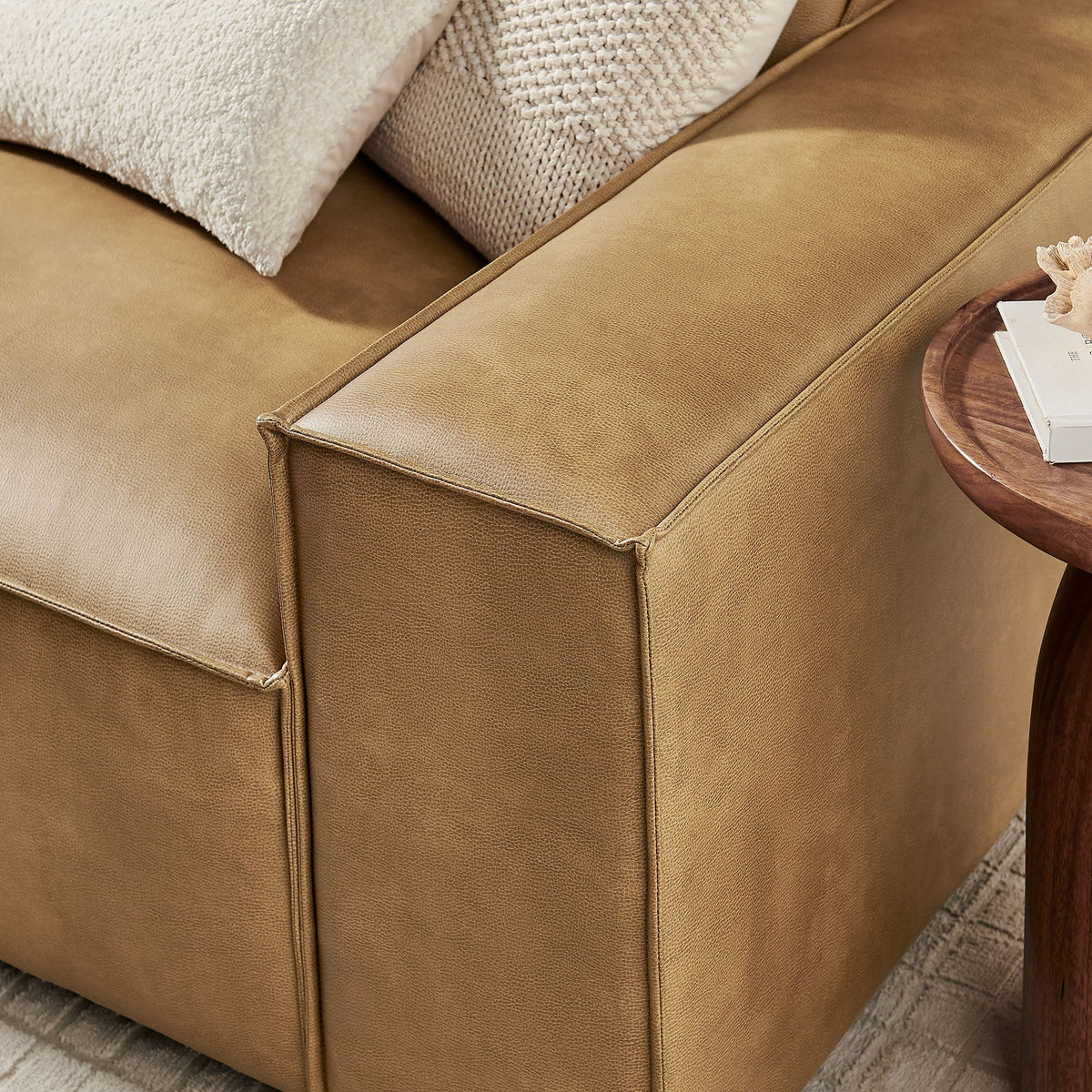 Restore 3-Piece Vegan Leather Modular Sofa Set by Modway in tan faux leather with stitched seams on Tampa Home & Garden Store