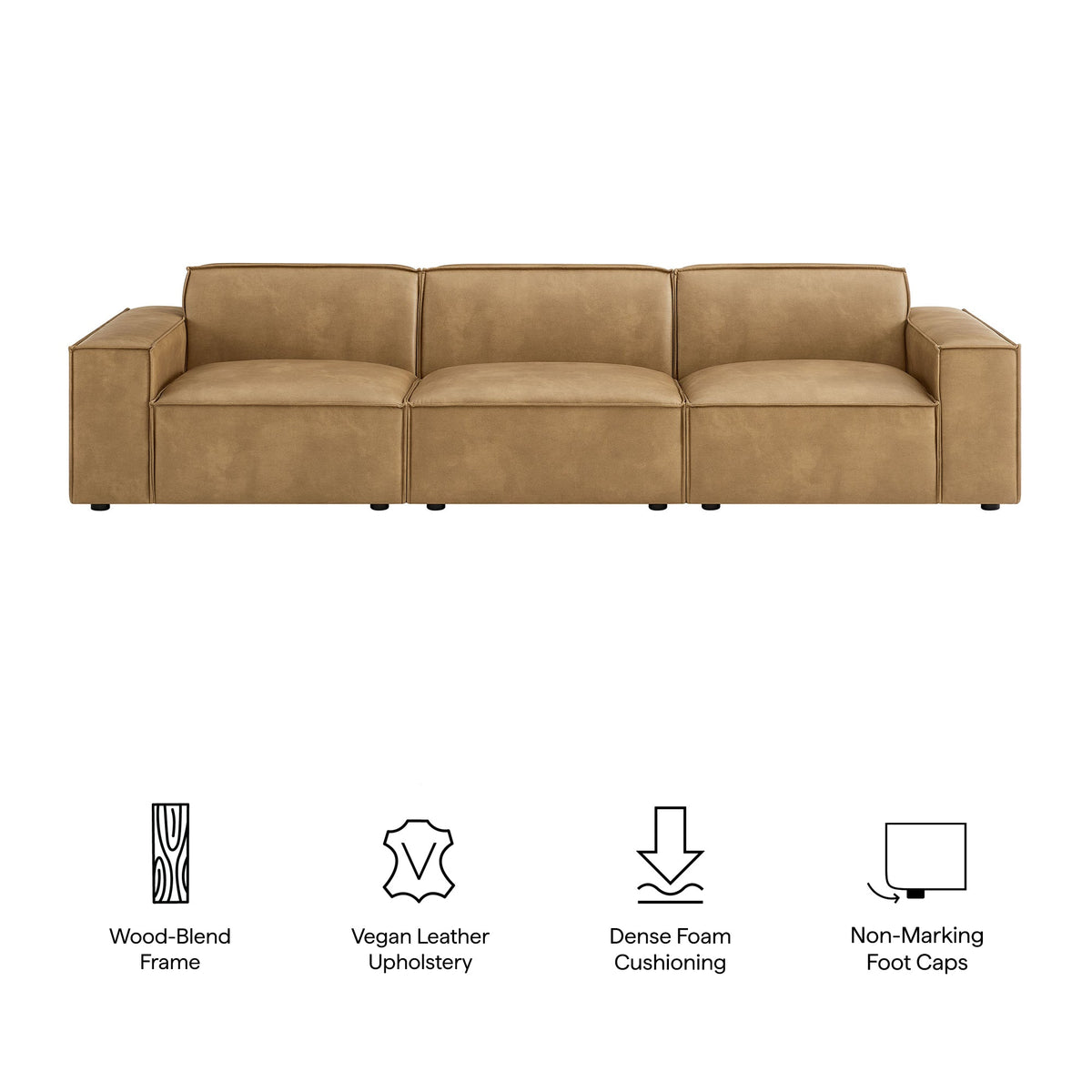 Restore 3-piece vegan leather modular sofa set by Modway in tan wood-blend frame on Tampa Home & Garden Store