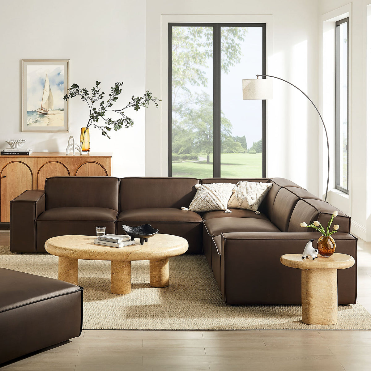 Restore 5-Piece vegan leather modular L-shaped sofa dark brown by Modway HouseOfZazla on Tampa Home & Garden Store