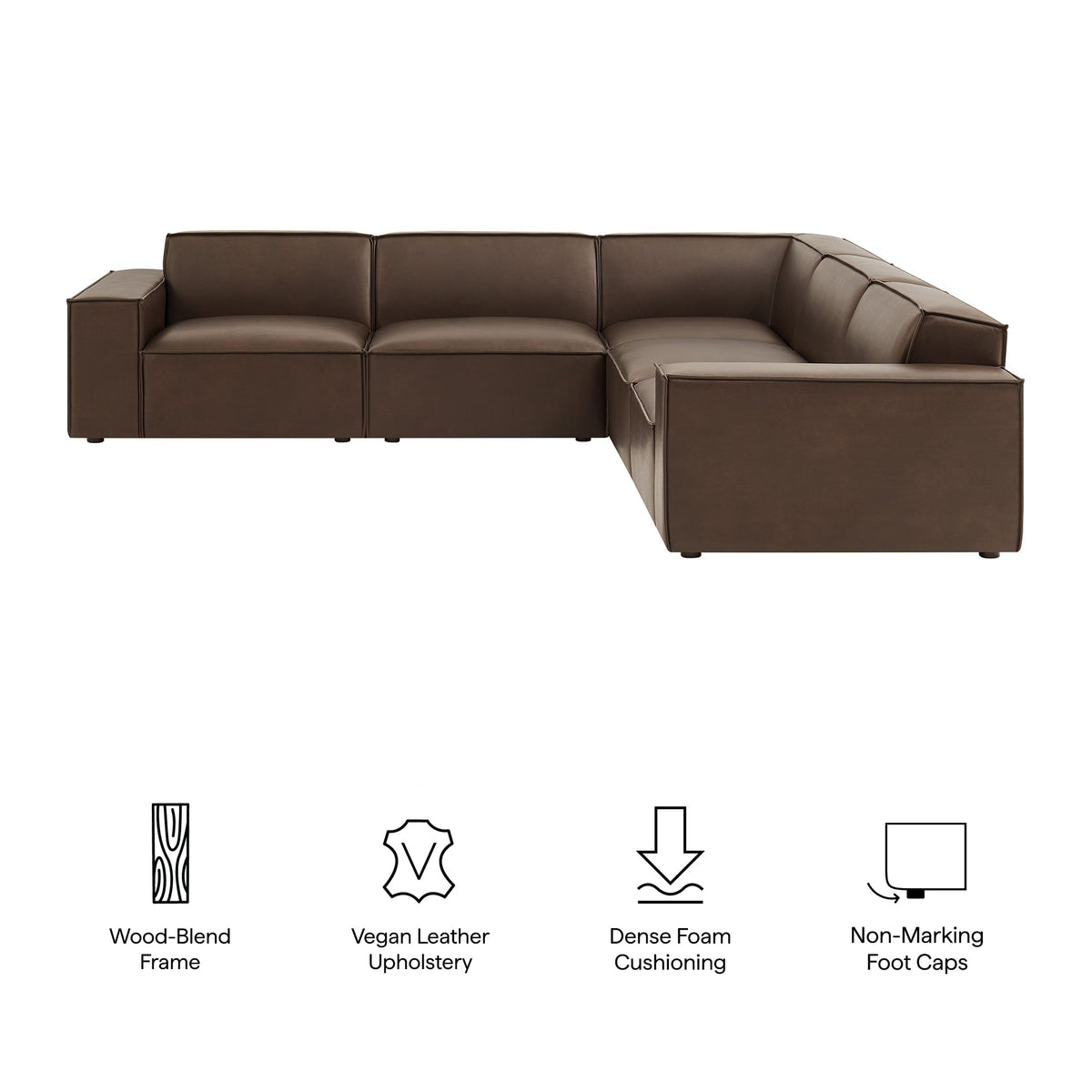 Restore 5-Piece vegan leather L-shaped sofa by HouseOfZazla, dark brown modular sectional on Tampa Home & Garden Store