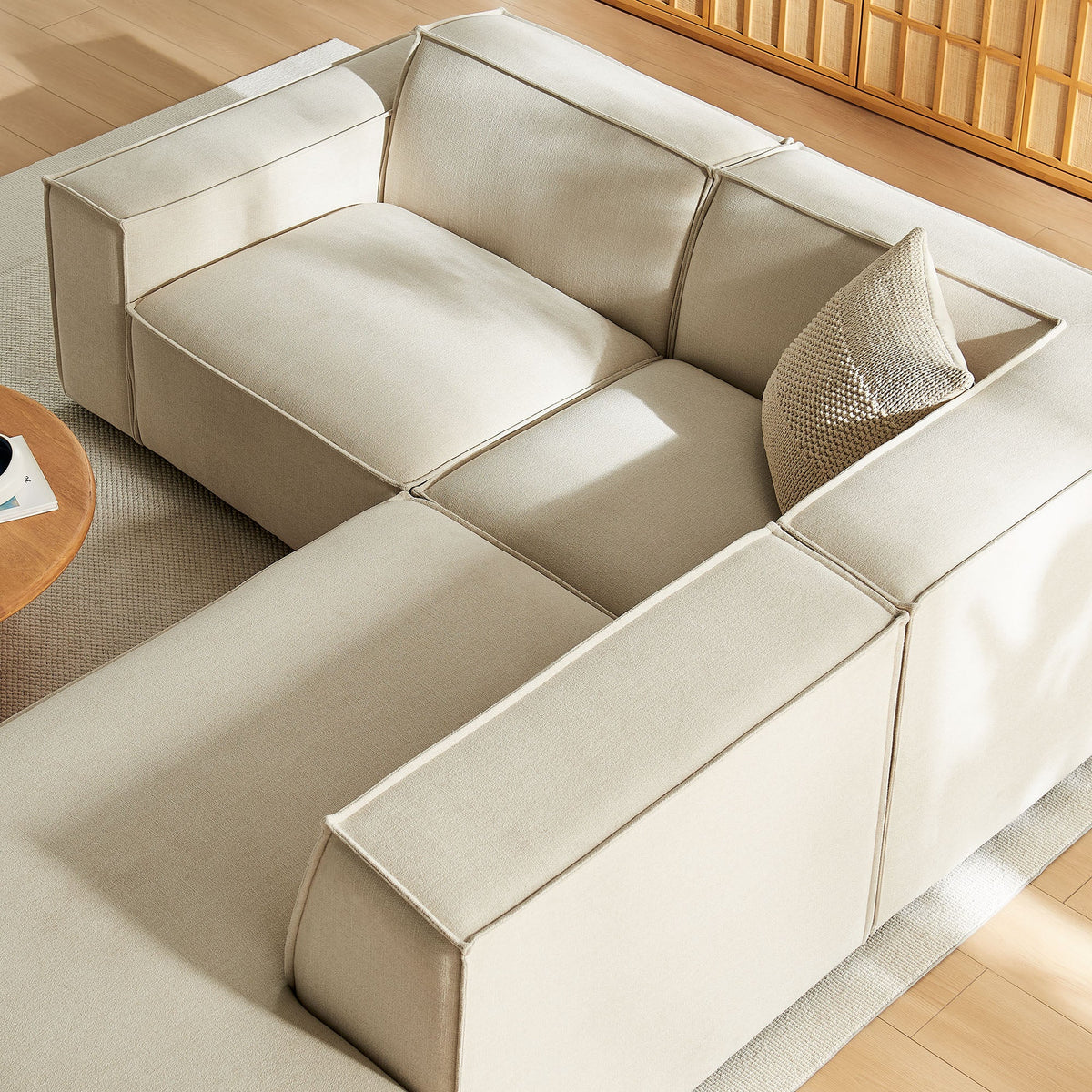 Restore 3-Piece Fabric Upholstered L-Shaped Sectional Sofa in ecru with plush cushions on Tampa Home & Garden Store