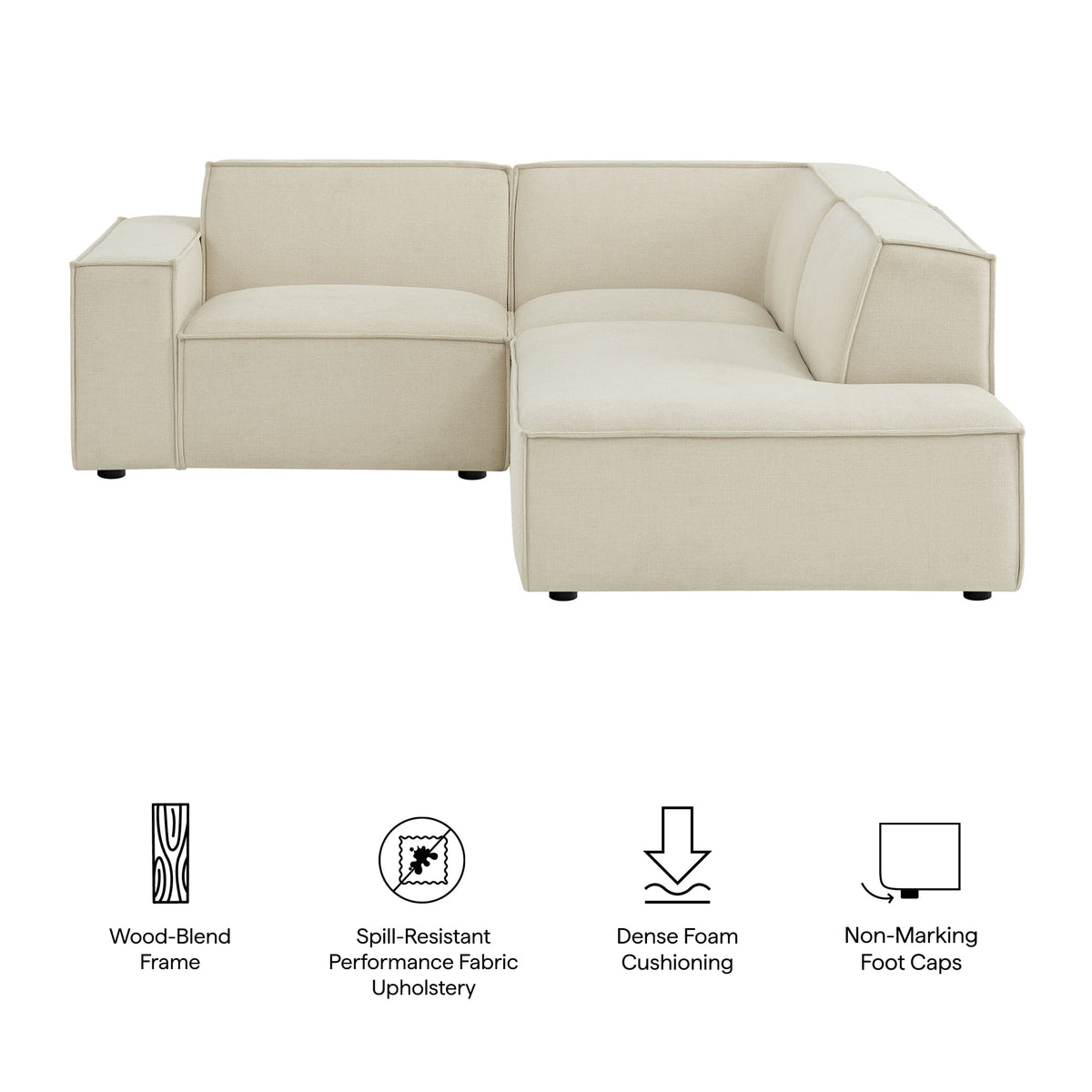 Restore 3-Piece Performance Fabric Upholstered Modular L-Shaped Sectional Sofa in ecru on Tampa Home & Garden Store