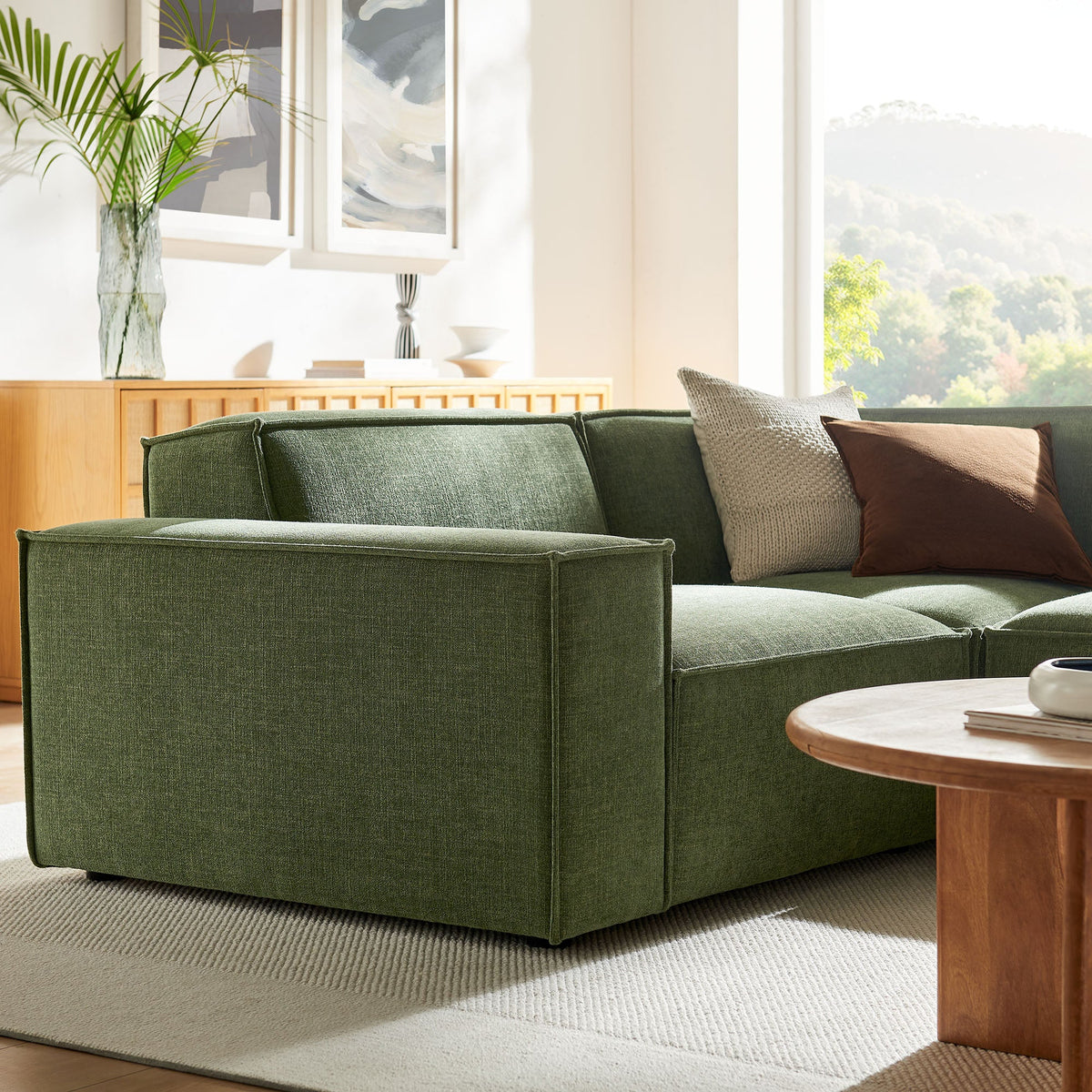 Modular L-shaped sectional sofa, Restore 3-Piece in foliage green performance fabric on Tampa Home & Garden Store