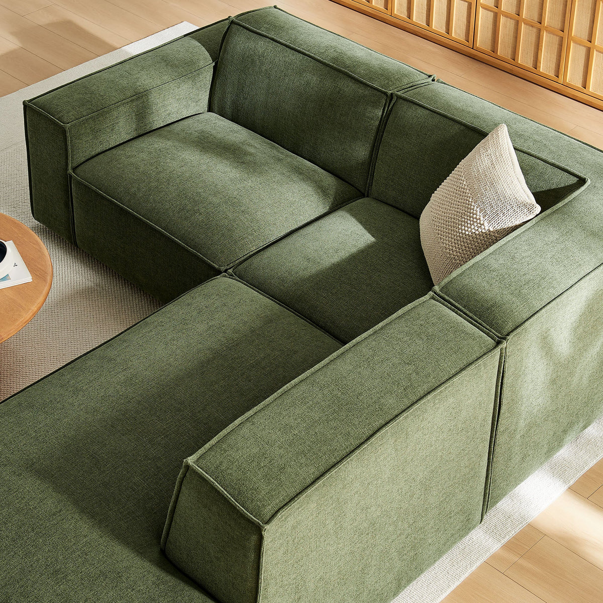 Modway Restore 3-Piece sectional sofa in foliage green performance fabric with beige pillow on Tampa Home & Garden Store