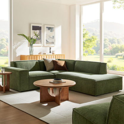 Modway Restore 3-Piece performance fabric upholstered L-shaped sectional sofa in foliage green in a bright living room on Tampa Home & Garden Store