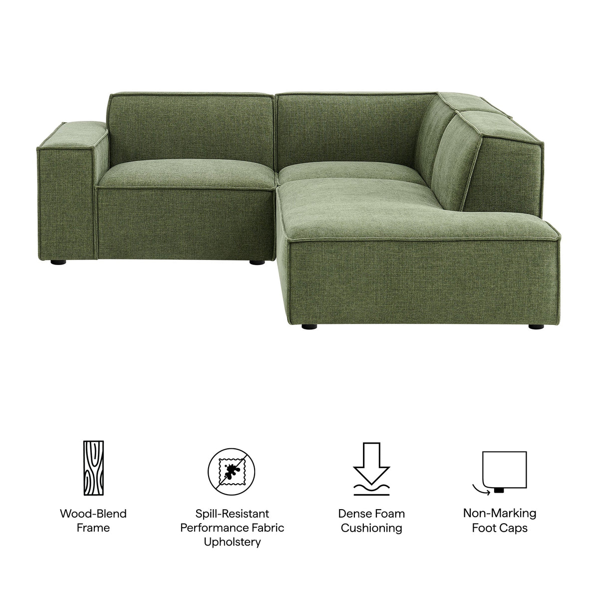 Restore 3-Piece modular L-shaped sofa in foliage green performance fabric by Modway on Tampa Home & Garden Store