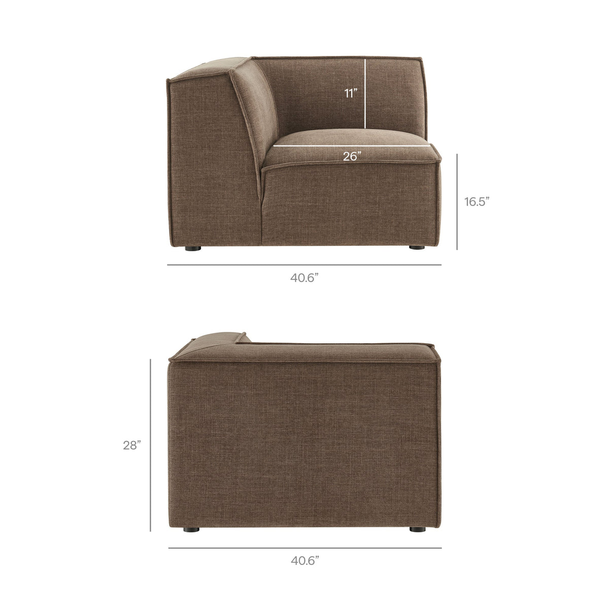 Modway Restore 3-Piece modular L-shaped sectional sofa in mocha performance fabric on Tampa Home & Garden Store