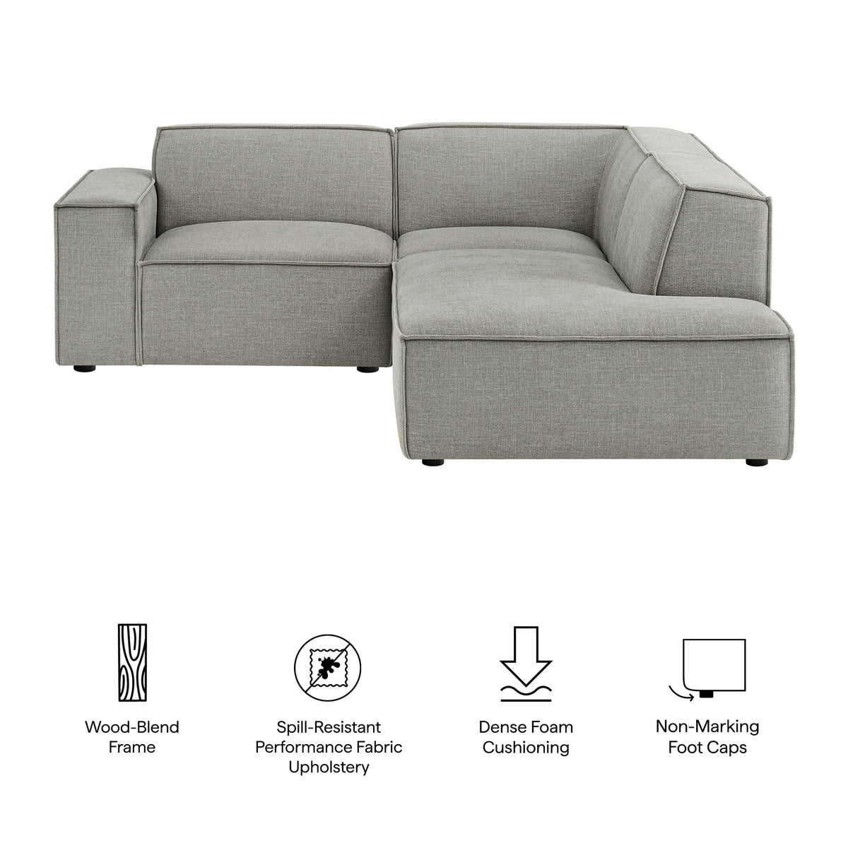 Restore 3-Piece modular L-shaped sectional sofa in light gray performance fabric upholstery on Tampa Home & Garden Store