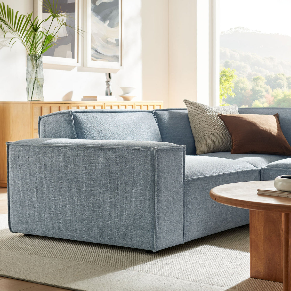 Modway Restore 3-Piece modular L-shaped sectional sofa in Sky blue performance fabric on Tampa Home & Garden Store