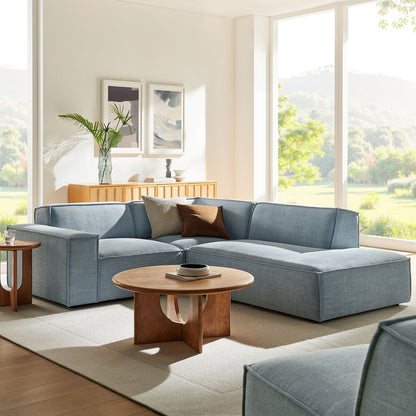 Modway Restore 3-piece modular L-shaped sectional sofa in sky blue fabric with accent pillows on Tampa Home & Garden Store