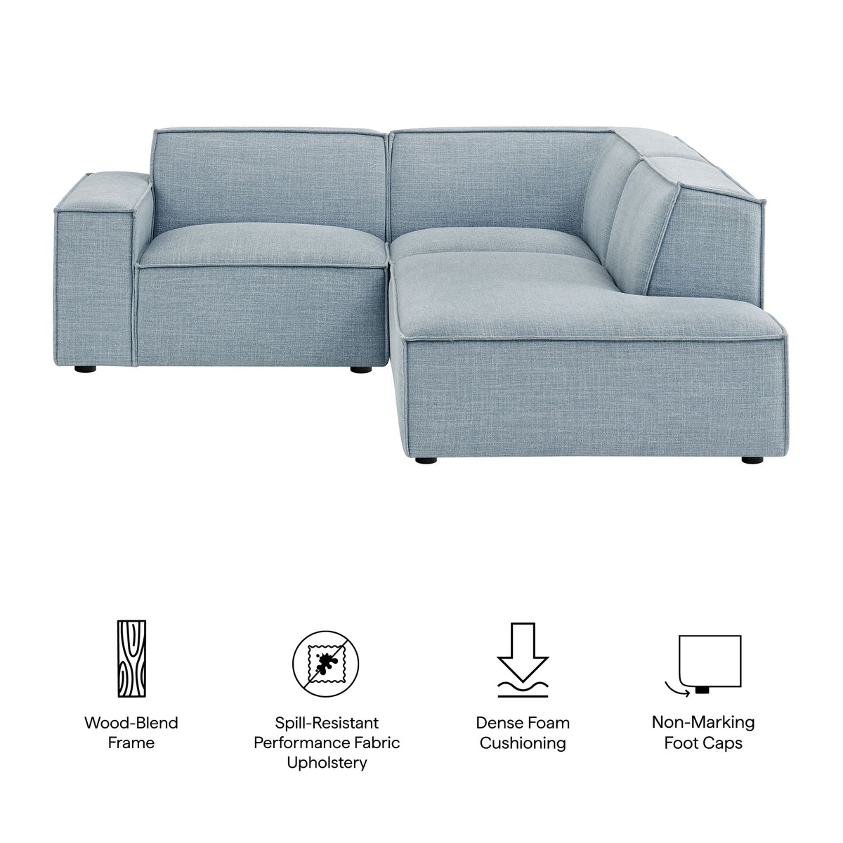 Restore 3-Piece modular L-shaped sectional sofa in Sky blue performance fabric by Modway on Tampa Home & Garden Store