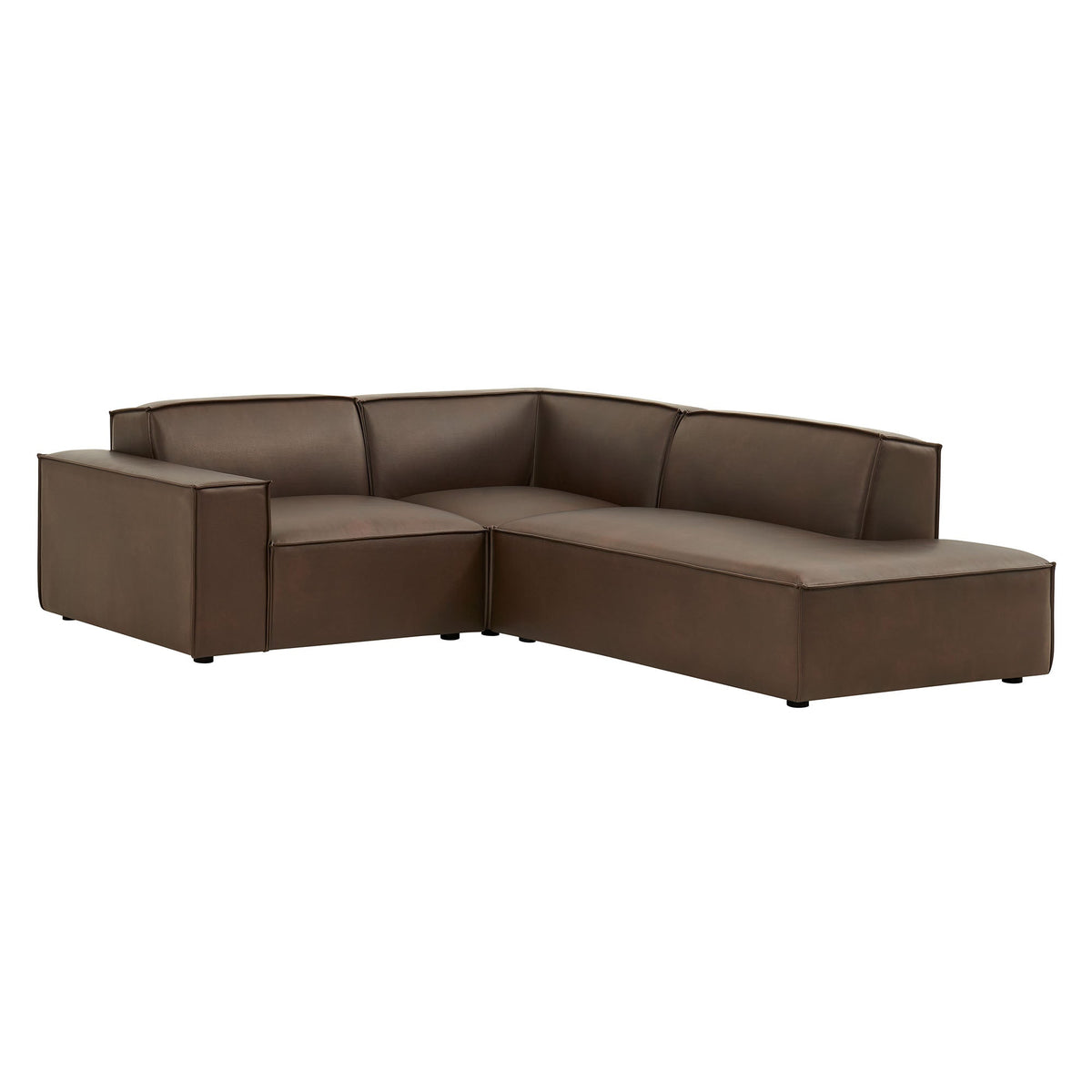 Restore 3-Piece vegan leather modular L-shaped sofa in espresso/toast brown by Modway on Tampa Home & Garden Store