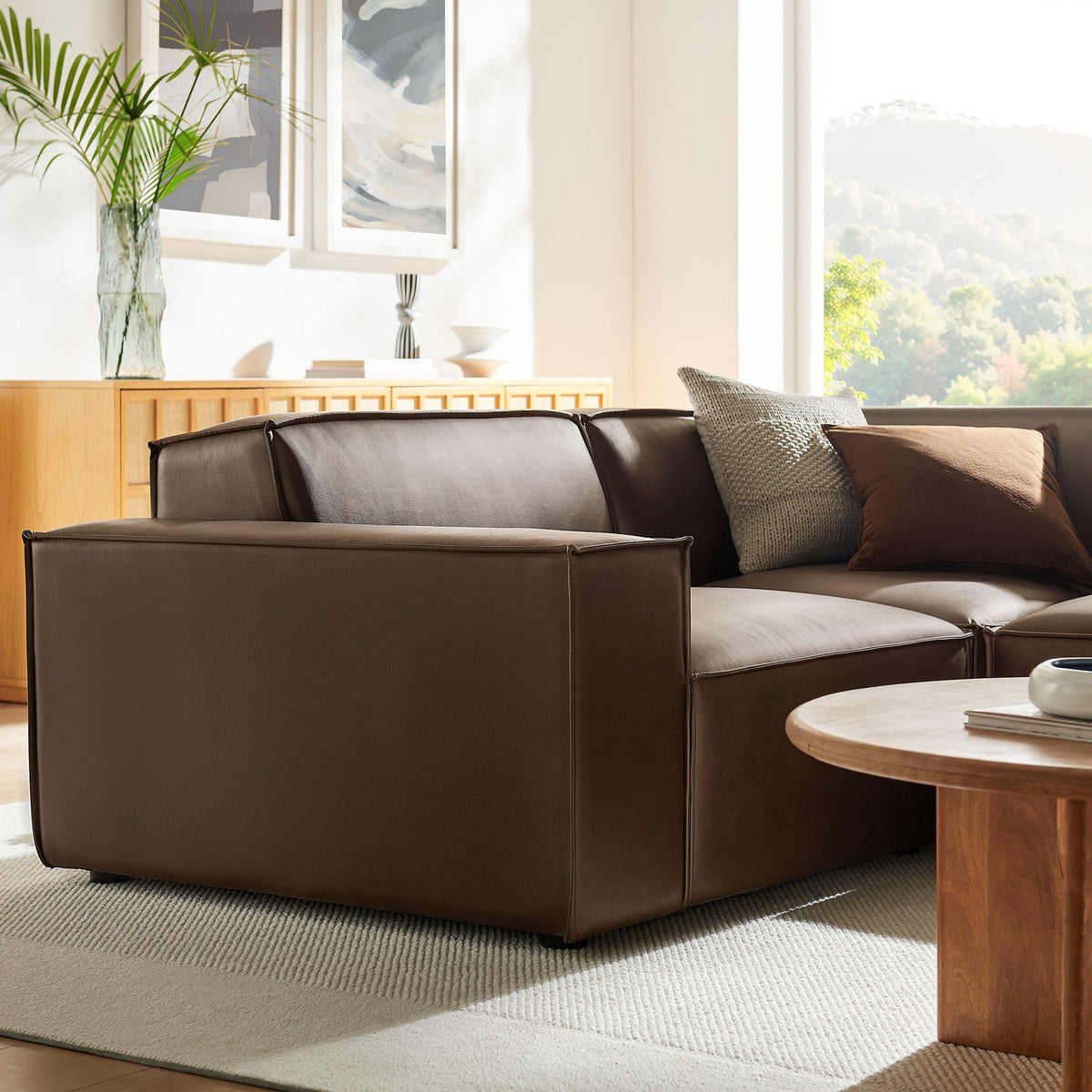 Restore 3-Piece vegan leather modular L-shaped sectional sofa Espresso/Toast by Modway on Tampa Home & Garden Store
