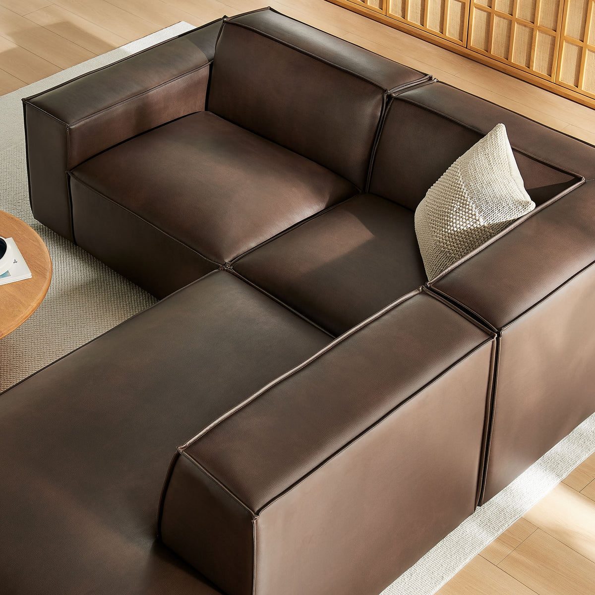 Modway Restore 3-Piece vegan leather L-shaped sectional sofa in espresso/toast with stitched seams on Tampa Home & Garden Store
