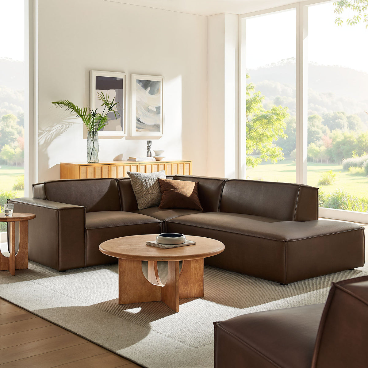 Restore 3-Piece vegan leather modular L-shaped sofa Espresso/Toast by HouseOfZazla on Tampa Home & Garden Store