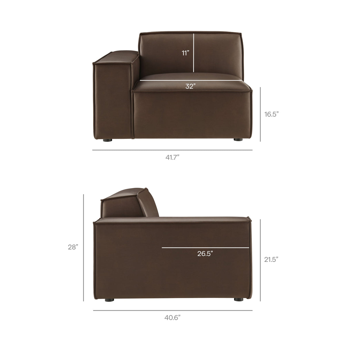 Restore 3-Piece vegan leather modular L-shaped sectional sofa by Modway in espresso toast brown on Tampa Home & Garden Store