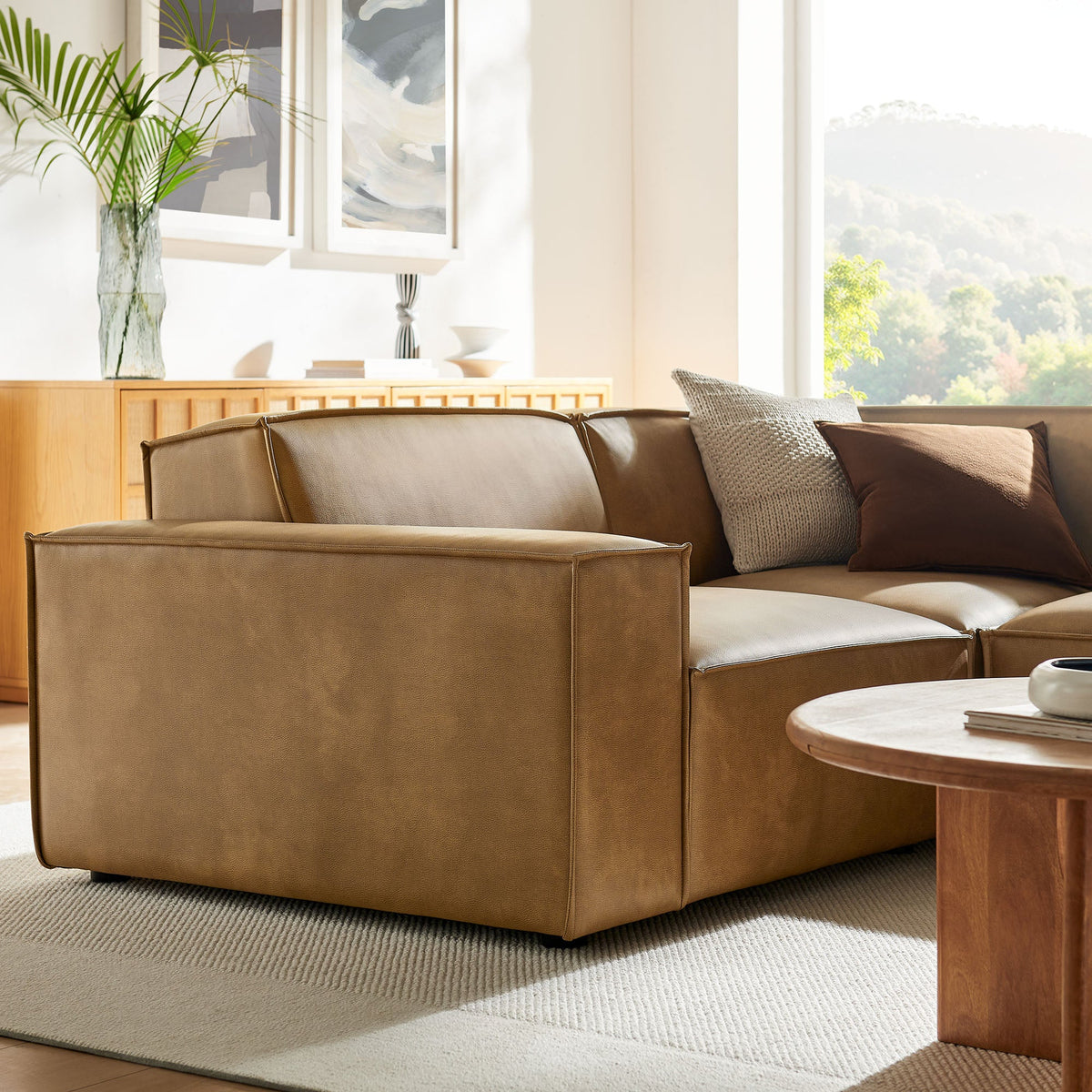 Restore 3-Piece vegan leather modular L-shaped sectional sofa in espresso/toast by Modway on Tampa Home & Garden Store