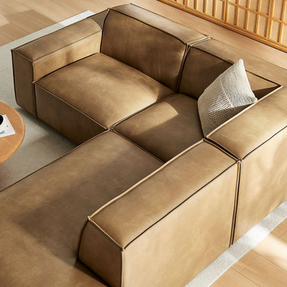 Restore 3-Piece vegan leather modular L-shaped sectional sofa espresso/toast with stitched seams on Tampa Home & Garden Store