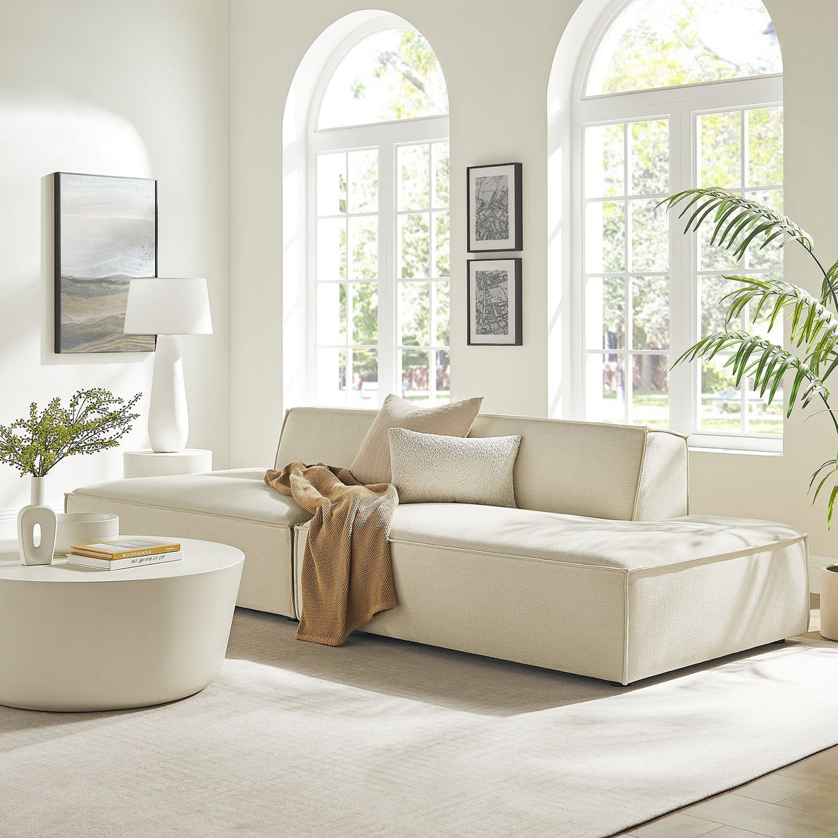 Modway Restore 2-Piece Performance Fabric Modular Loveseat in ecru with beige cushions on Tampa Home & Garden Store