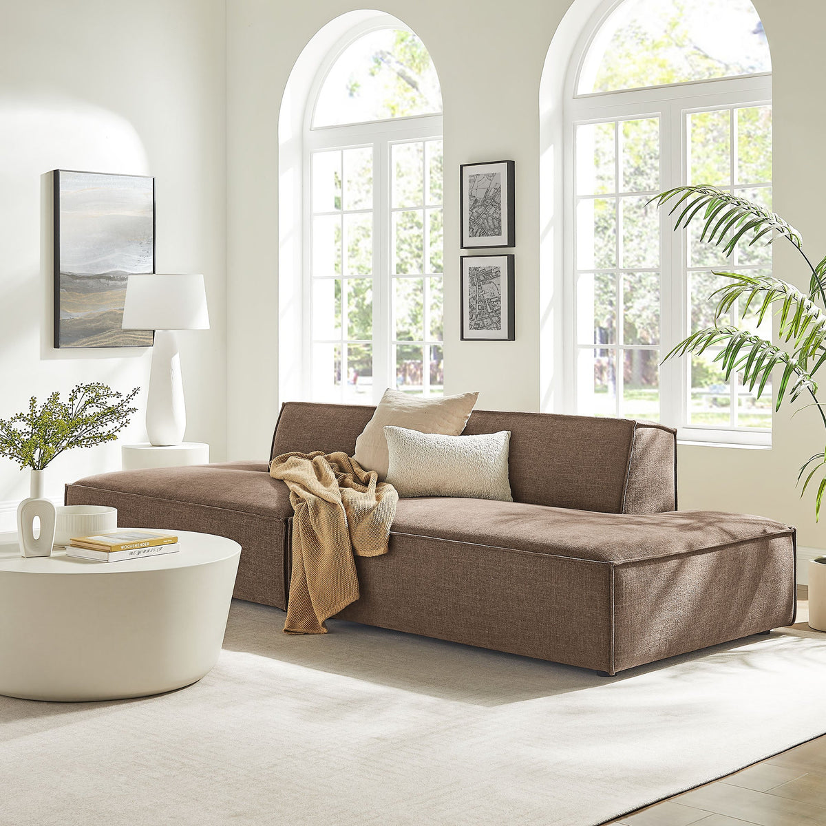 Restore 2-Piece Performance Fabric Upholstered Modular Loveseat in mocha brown on Tampa Home & Garden Store