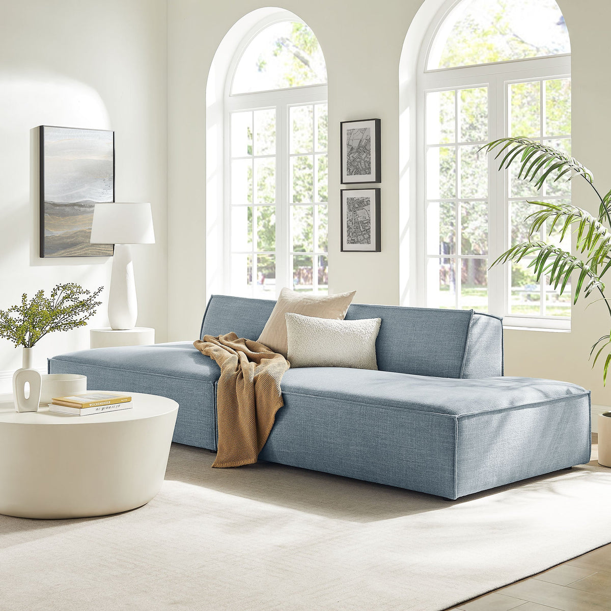 Restore 2-Piece Performance Fabric Upholstered Modular Loveseat by Modway in Sky blue on Tampa Home & Garden Store
