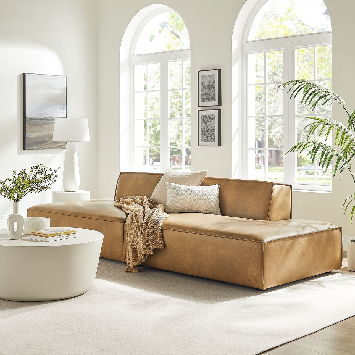 Restore 2-Piece Vegan Leather Modular Loveseat by Modway in espresso/toast, stylish living room on Tampa Home & Garden Store