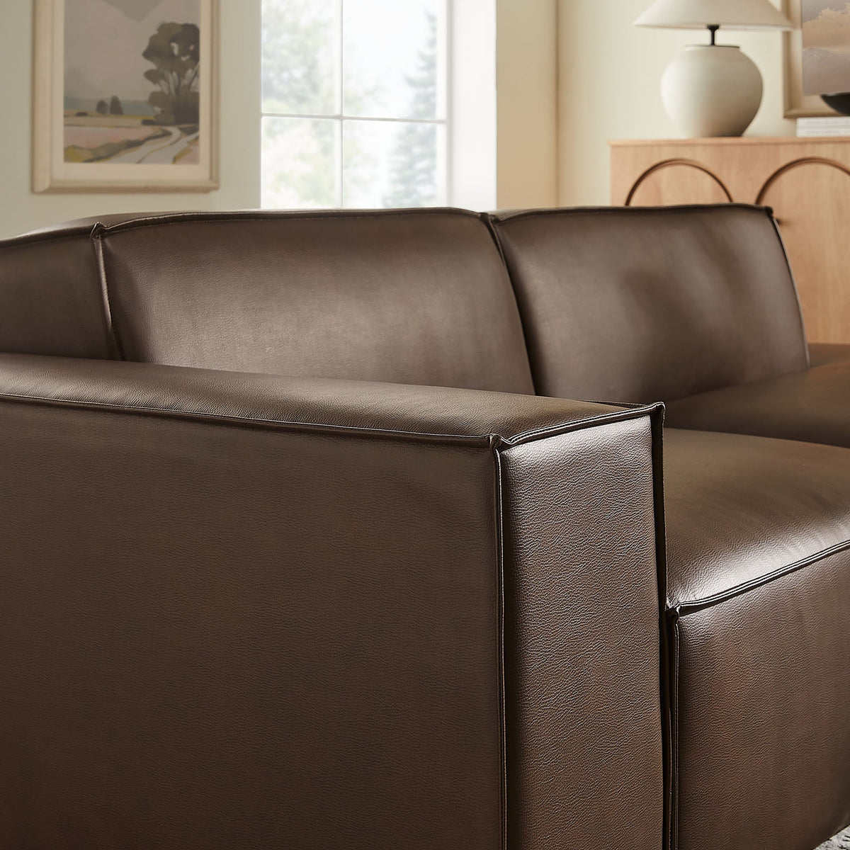 Restore 2-Piece Vegan Leather Modular Loveseat by Modway in Espresso/Toast on Tampa Home & Garden Store