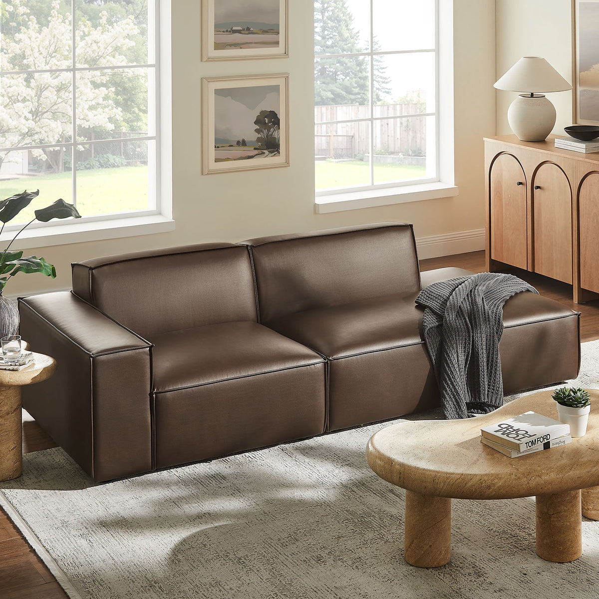 Restore 2-Piece Vegan Leather Modular Loveseat by Modway in Espresso/Toast, brown leather sofa on Tampa Home & Garden Store