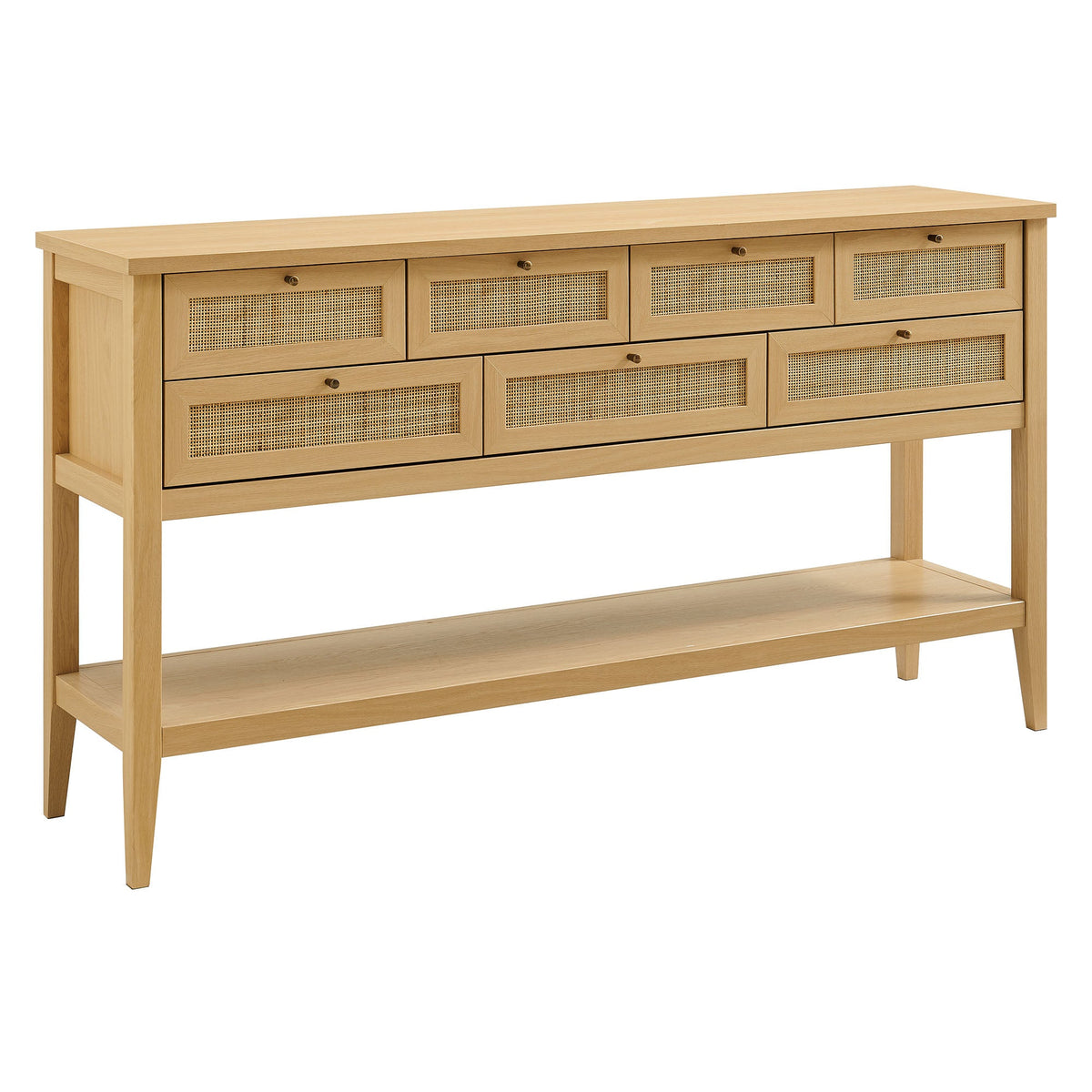 Soma 62 Inch Rattan Console Table by Modway; natural wood with caned drawer fronts 8-drawer on Tampa Home & Garden Store