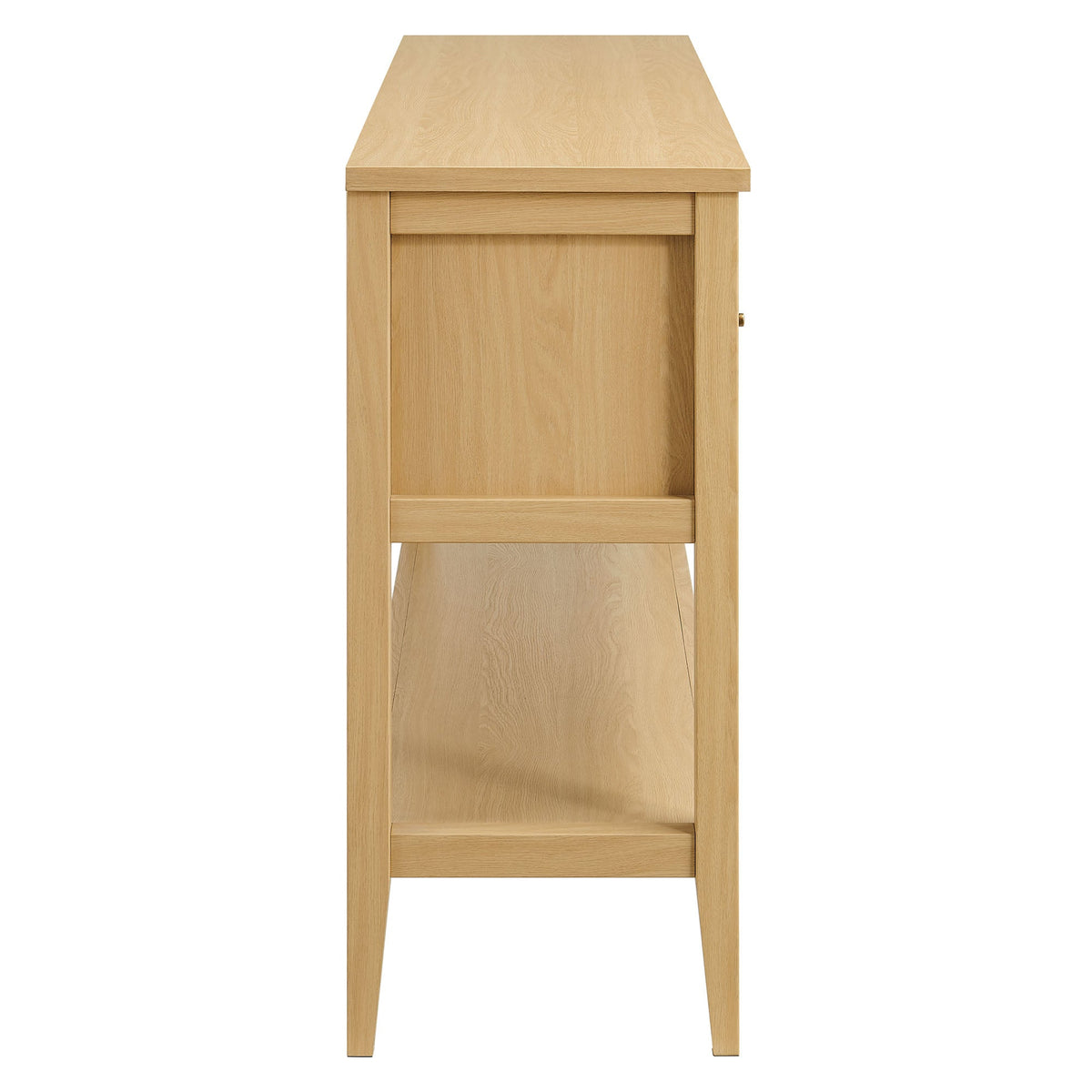 Soma 62 Inch Rattan Console Table with front drawer and storage cabinet, light oak finish on Tampa Home & Garden Store
