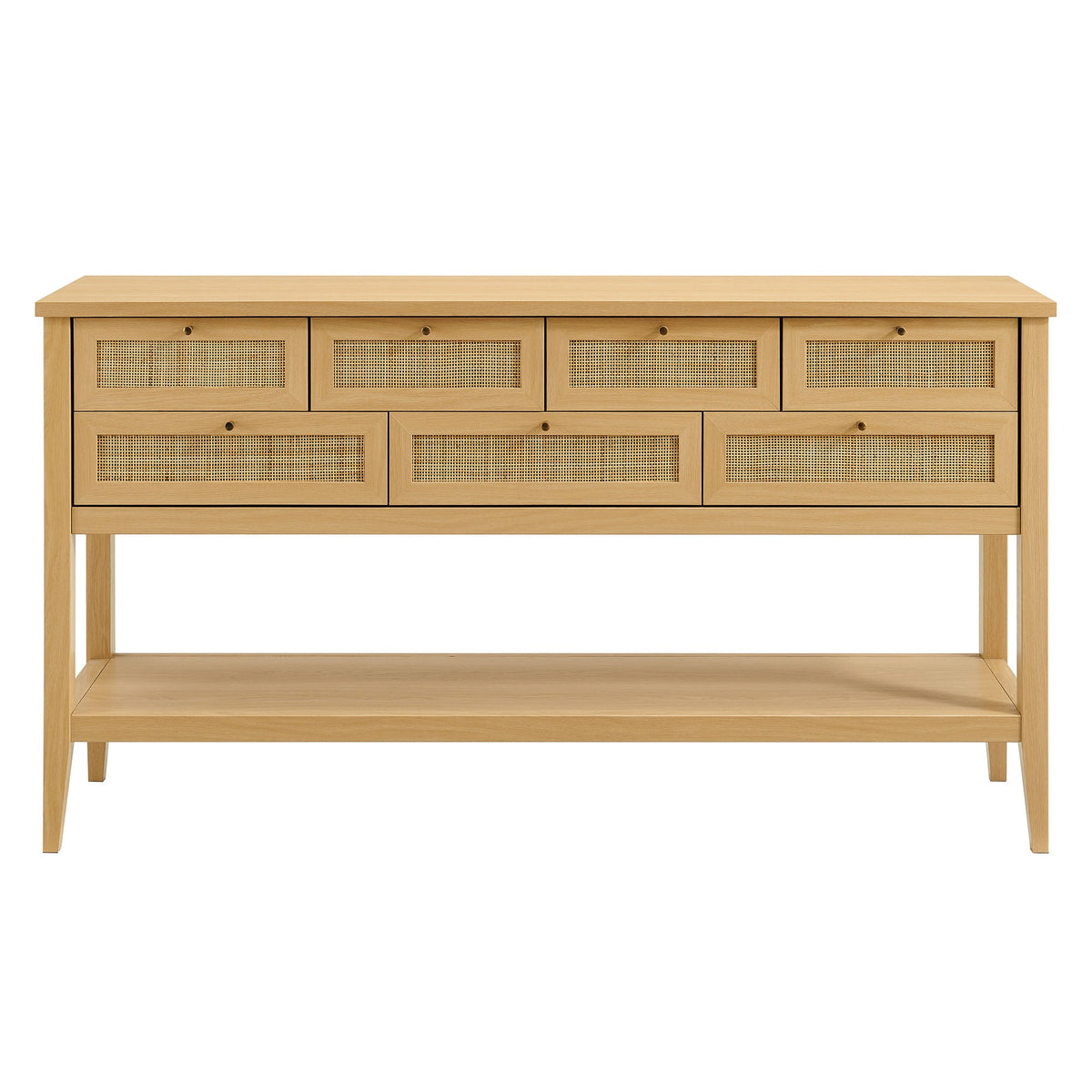 Soma 62-Inch Rattan Console Table by Modway in natural wood with cane-front drawers on Tampa Home & Garden Store