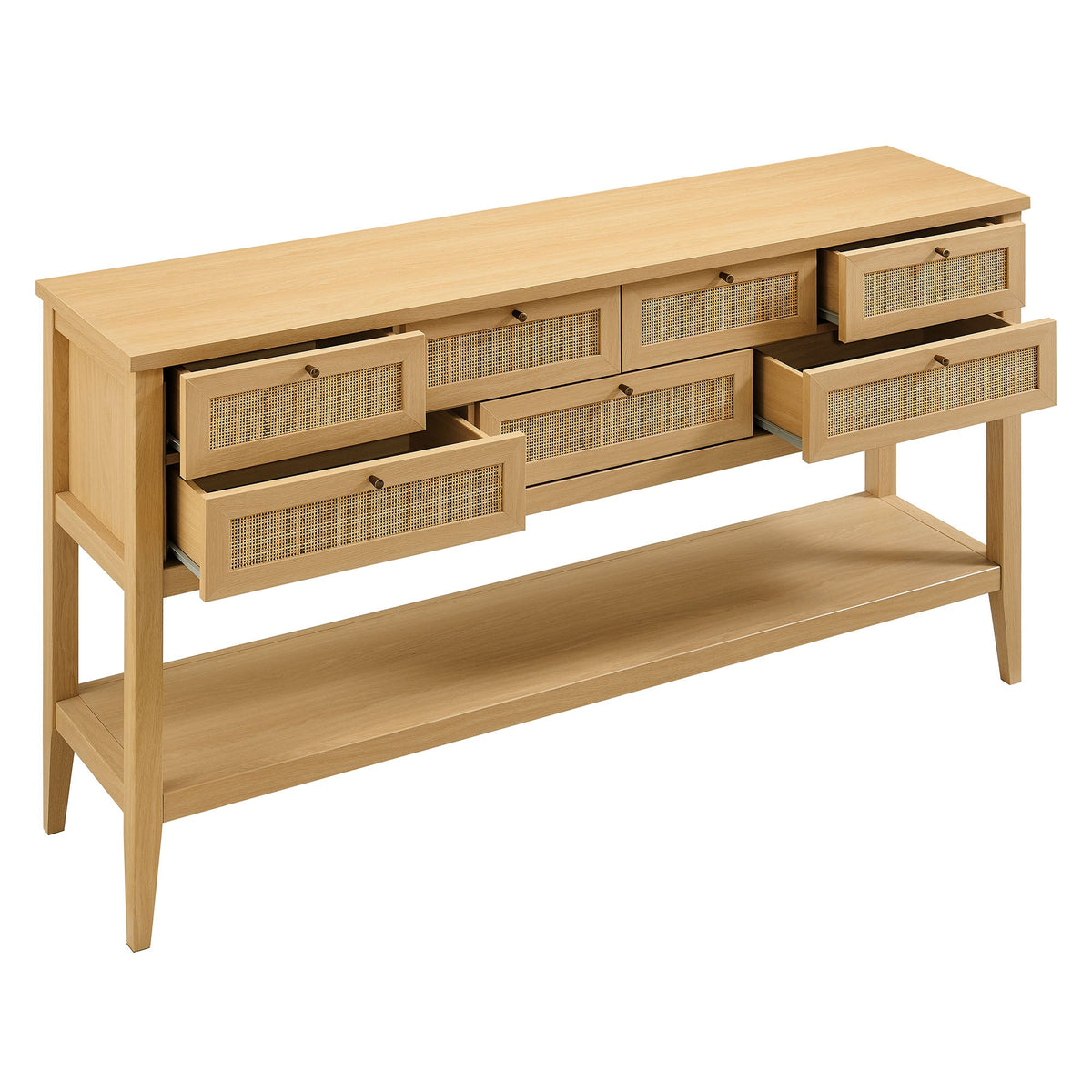 Soma 62 Inch Rattan Console Table by Modway, natural wood finish with cane-front drawers on Tampa Home & Garden Store