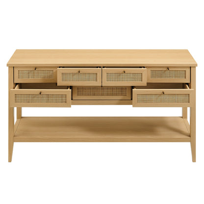 Soma 62 Inch Rattan Console Table by Modway, natural wood finish with woven cane-front drawers on Tampa Home & Garden Store